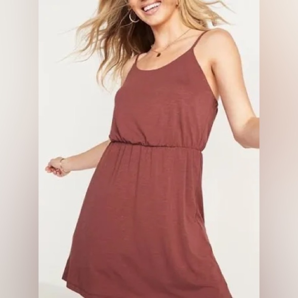 NWT Old Navy Waist-Defined Slub-Knit Mini Cami Dress in Root Beer